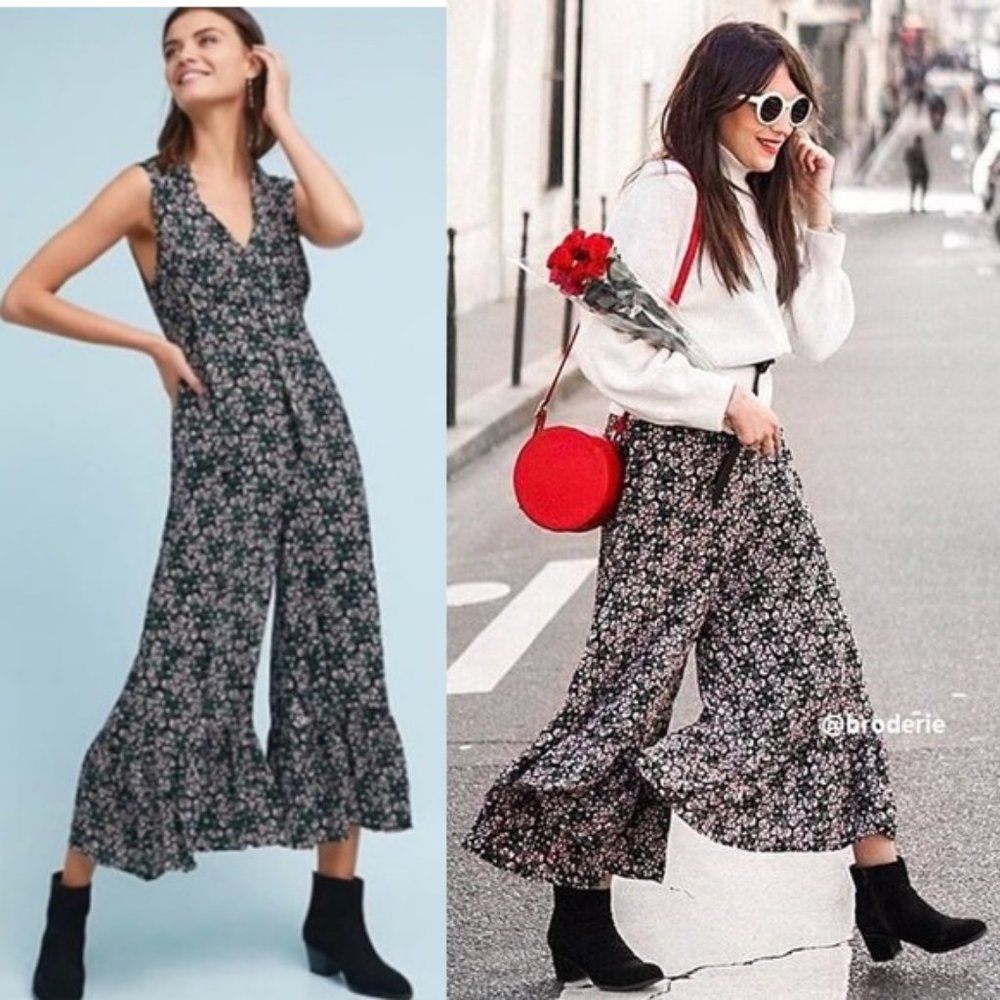 Anthropologie Black Floral Jumpsuit
